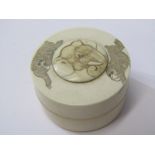 ANTIQUE IVORY VANITY BOX, Elephant and Monkey engraved lid