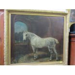 EQUESTRIAN, 19th Century oil on canvas "Horse within an Interior", 19" x 22.5"