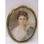 OVAL PORTRAIT MINIATURE, indistinctly signed, "Portrait of lady in lace trimmed green dress"