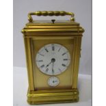 REPEATER CARRIAGE CLOCK, a fine brass cased carriage clock with inset alarm dial, bell strike and