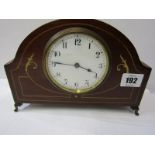 EDWARDIAN MANTEL CLOCK, inlaid mahogany domed top mantel clock with Swiss movement