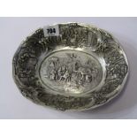 CONTINENTAL SILVER BOWL, an oval form bowl decorated with cartouches of figures in relief, approx 9"
