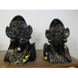 RETRO, a pair or Retro Eastern design pottery busts, 58" approx