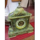 MANTEL CLOCK, green onyx architectural design domed top mantel clock