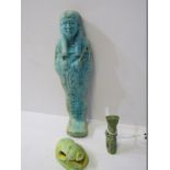 EGYPT, 2 Ushabti, (large one in turquoise glaze), together with scarab beatle seal