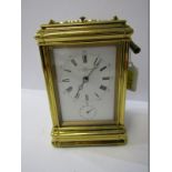REPEATER CARRIAGE CLOCK, by Dent, coiled bar strike with bevelled glass and alarm dial, 6.75" height