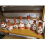 ORIENTAL CERAMICS, three pairs of Kutani porcelain vases, tallest 7", some defects, together with