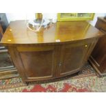 EDWARDIAN BOW FRONT CABINET, inlaid mahogany twin door cabinet, 36" width