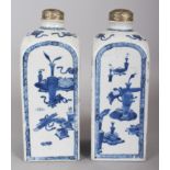 A GOOD PAIR OF LATE 17TH CENTURY CHINESE BLUE & WHITE SQUARE SECTION PORCELAIN FLASKS, with