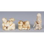 TWO SMALL EARLY 20TH CENTURY JAPANESE IVORY NETSUKE, 1.1in & 0.6in high; together with a small ivory