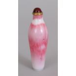 AN UNUSUAL GOOD QUALITY 19TH CENTURY CHINESE BEIJING GLASS SNUFF BOTTLE & BROWN HARDSTONE STOPPER,