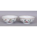 A PAIR OF LATE 19TH CENTURY CHINESE FAMILLE ROSE PORCELAIN BOWLS, the sides of each painted with