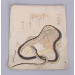 A JAPANESE MEIJI PERIOD SURIMONO WOODBLOCK PRINT BY HOKKEI, depicting a snake coiled about two large