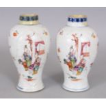 A SMALL PAIR OF 18TH CENTURY CHINESE QIANLONG PERIOD MANDARIN PORCELAIN VASES, each painted with two