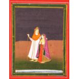 A GOOD QUALITY EARLY 19TH CENTURY INDIAN RAJASTHAN MINIATURE PAINTING ON PAPER, depicting a maiden