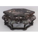 A LARGE 18TH/19TH CENTURY CHINESE LAC BURGAUTE MOTHER-OF-PEARL INLAID LACQUER STAND, of shaped