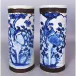 A PAIR OF 19TH/20TH CENTURY CHINESE BLUE & WHITE CRACKLEGLAZE PORCELAIN VASES, each painted with a