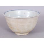 AN UNUSUAL CHINESE SHIPWRECK TYPE BLUE & WHITE PORCELAIN BOWL, possibly Kangxi period, the