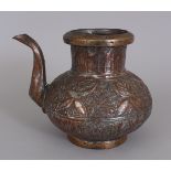 A 19TH CENTURY PERSIAN QAJAR SILVERED & COPPERED METAL EWER, the sides with a band of formal foliage