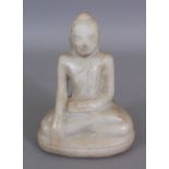 A SOUTH-EAST ASIAN WHITE MARBLE CARVING OF BUDDHA, seated in meditation, 5in wide at widest