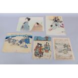 A GROUP OF FIVE JAPANESE MEIJI PERIOD WOODBLOCK PRINTS, by various artists, the largest 12.3in x