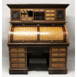 A RARE FINE QUALITY & EXTREMELY LARGE JAPANESE MEIJI PERIOD HAKONE MARQUETRY CYLINDER BUREAU, the