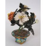 A SMALL 20TH CENTURY CHINESE CLOISONNE & HARDSTONE JARDINIERE OF FLOWERS, approx. 5.5in high