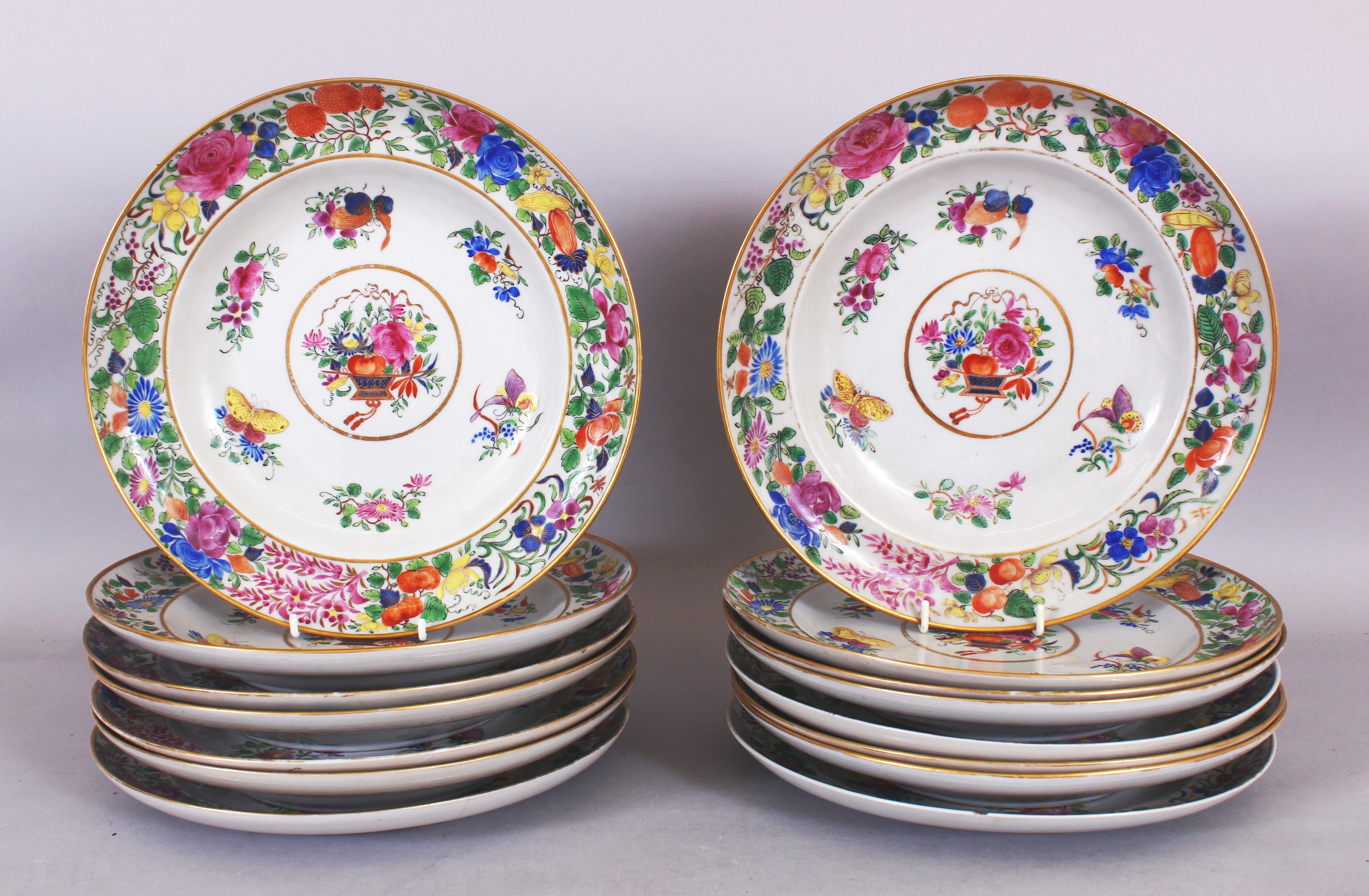 A GOOD GROUP OF FIFTEEN EARLY/MID 19TH CENTURY CHINESE CANTON PORCELAIN PLATES, each plate painted