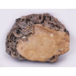 A LARGE CHINESE DRAGON INK STONE, the stone of beige hue, 10.75in wide at widest point.