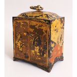 AN UNUSUAL GOOD QUALITY JAPANESE MEIJI PERIOD MIXED METAL TABLE CABINET, the domed doors decorated