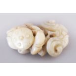 A GOOD QUALITY 19TH/20TH CENTURY CHINESE JADE CARVING, pierced and carved with lingzhi and fruit,