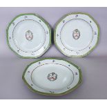 A GROUP OF THREE CHINESE EXPORT MONOGRAMMED OCTAGONAL PORCELAIN PLATES, circa 1800, each painted