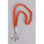 A 20TH CENTURY CHINESE CORAL STYLE NECKLACE, with silver-metal fittings, composed of near-