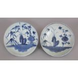 TWO EARLY 19TH CENTURY CHINESE TEK SING BLUE & WHITE PROVINCIAL PORCELAIN SHIPWRECK DISHES, one base