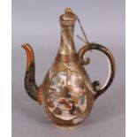 A FINE QUALITY JAPANESE MEIJI PERIOD SATSUMA EARTHENWARE EWER & COVER, each side painted with a