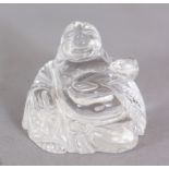 A SMALL 20TH CENTURY CHINESE ROCK CRYSTAL STYLE MODEL OF BUDAI, 1.1in high.