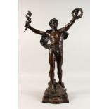 LOUIS AUGUST MOREAU (1855-1919) FRENCH. A FINE BRONZE FIGURE "LE TRIOMPHE" a classical young male