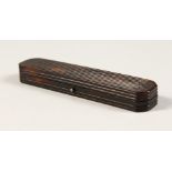 A LONG TORTOISESHELL PIN BOX. 8cms long.