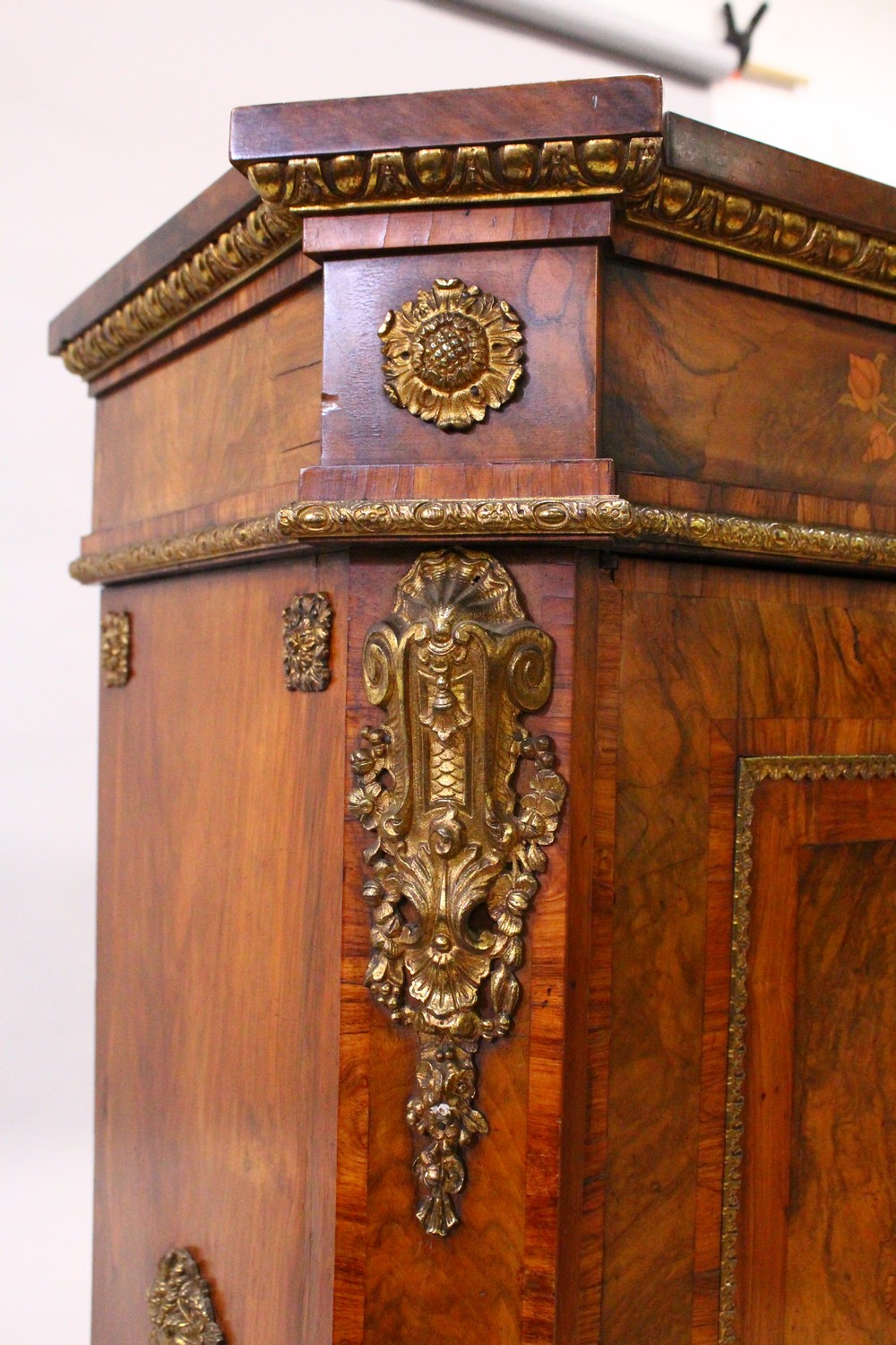 A GOOD VICTORIAN WALNUT, MARQUETRY AND ORMOLU PIER CABINET, with a floral inlaid frieze, the - Image 4 of 9