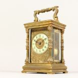 A GOOD LARGE 19TH CENTURY FRENCH BRASS CARRIAGE CLOCK, with repeat action and column sides. 6ins