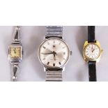 A GENTLEMAN'S TISSOT STAINLESS STEEL WRISTWATCH, with a ladies Tissot wristwatch and a ladies