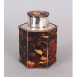 A PLATE AND FAUX TORTOISESHELL TEA CADDY.