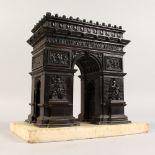 A RARE FRENCH BRONZE OF THE ARC DE TRIOMPHE on a white marble base. 9.5ins high.