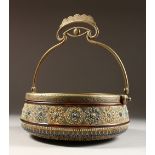 A DOULTON LAMBETH CIRCULAR FRUIT BASKET with metal swing handle. 8.5ins diameter.