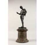 AFTER THE ANTIQUE. NARCISSUS, 11ins high, in a SCAGLIOLA MARBLE BASE.