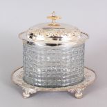 A PLATE AND HOBNAIL CUT OVAL BISCUIT BARREL.