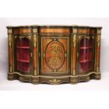 A GGOD 19TH CENTURY "BOULLE" CREDENZA, or serpentine outline, with ormolu mounts, the central inlaid