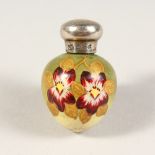 A SMALL VICTORIAN PORCELAIN EGG SHAPE SCENT BOTTLE, with silver top. 4cms. Chester 1889.