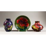 TWO SMALL VASES, 3ins & 3.5ins high and a bowl, 4.5ins (3).