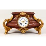 A GOOD 19TH CENTURY FRENCH ROUGE MARBLE AND ORMOLU CLOCK STAND, with eight-day drum movement, blue